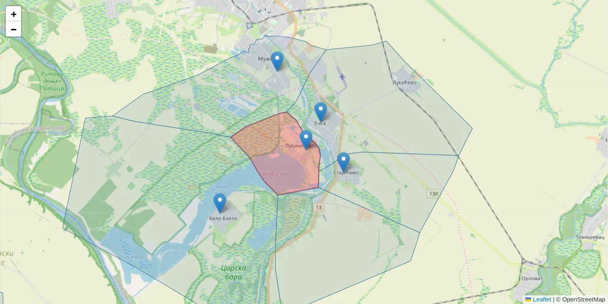 Mapa poštanskog broja  i okolnih poštanskih brojeva u Srbiji