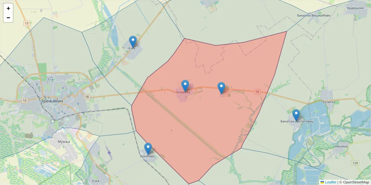 Mapa poštanskog broja  i okolnih poštanskih brojeva u Srbiji