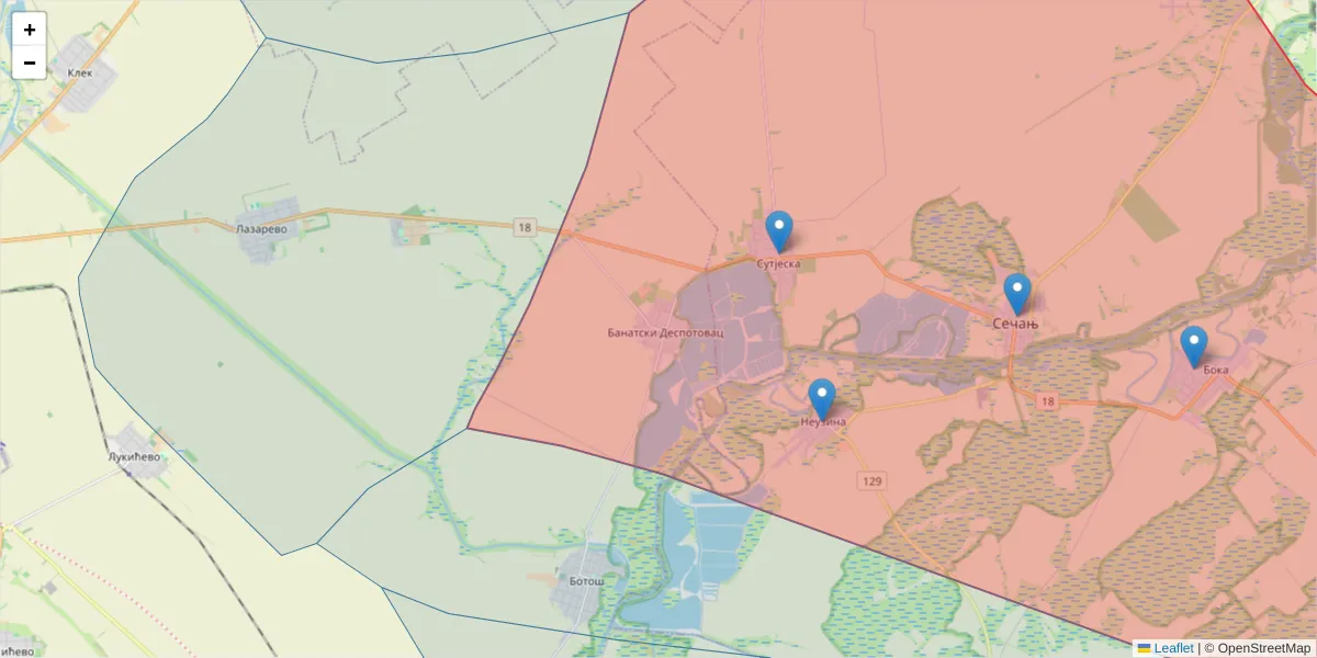 Mapa poštanskog broja  i okolnih poštanskih brojeva u Srbiji