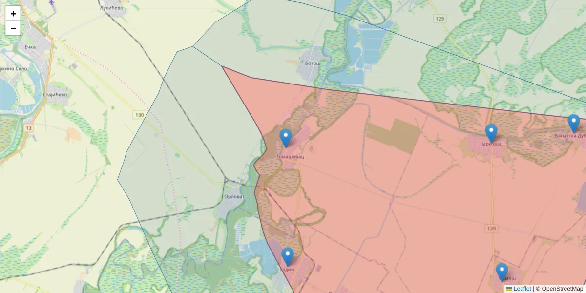 Mapa poštanskog broja  i okolnih poštanskih brojeva u Srbiji