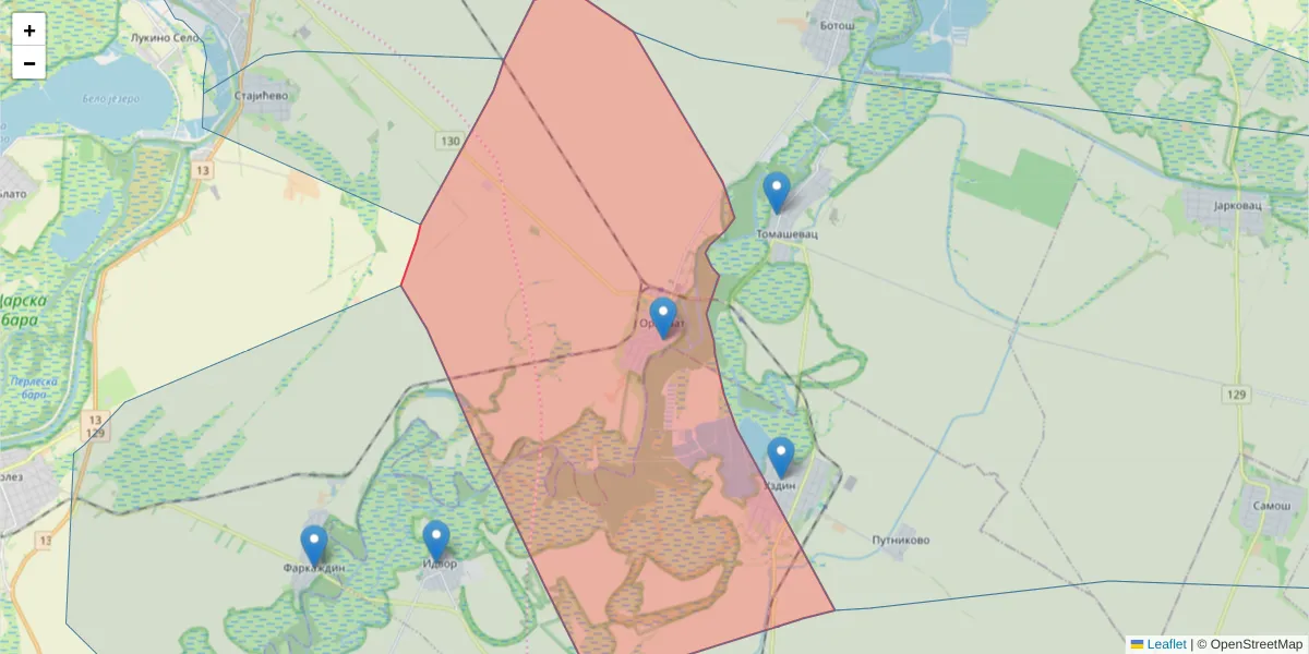 Mapa poštanskog broja  i okolnih poštanskih brojeva u Srbiji