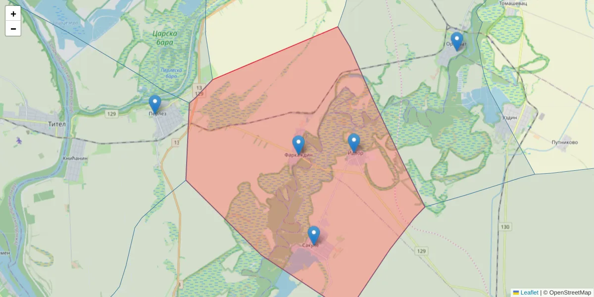 Mapa poštanskog broja  i okolnih poštanskih brojeva u Srbiji