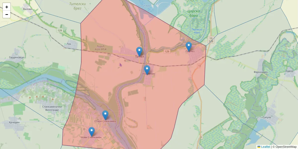 Mapa poštanskog broja  i okolnih poštanskih brojeva u Srbiji