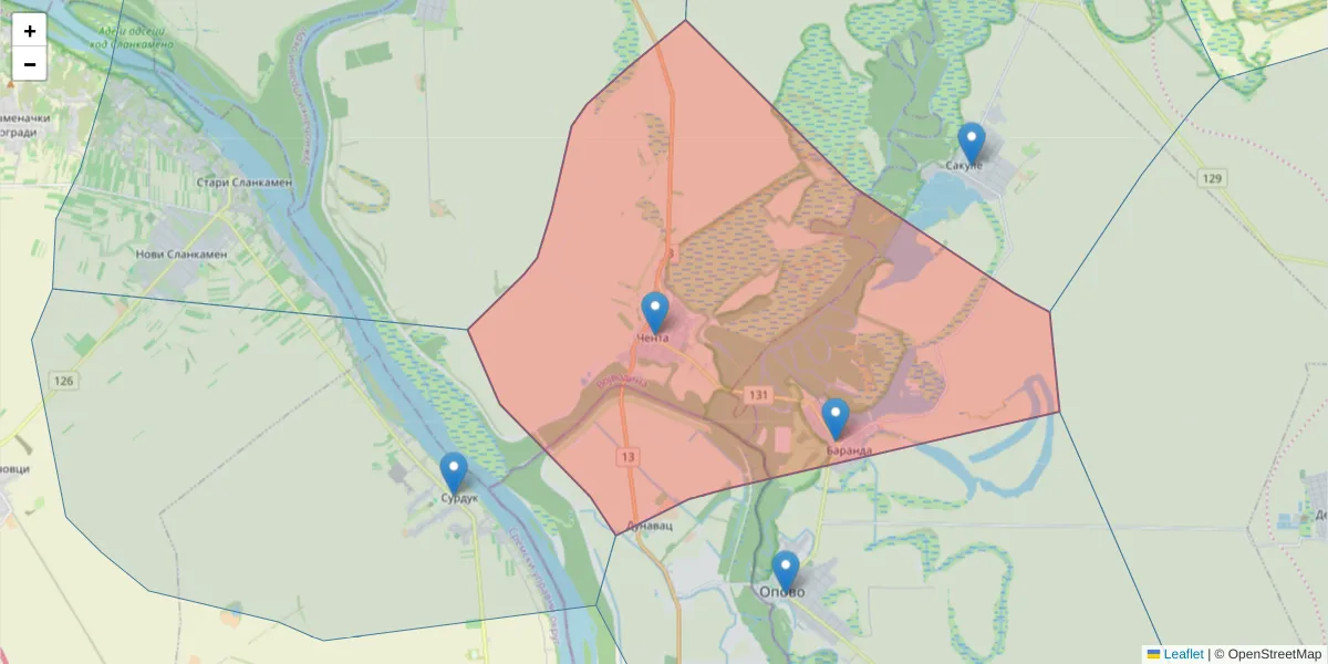 Mapa poštanskog broja  i okolnih poštanskih brojeva u Srbiji