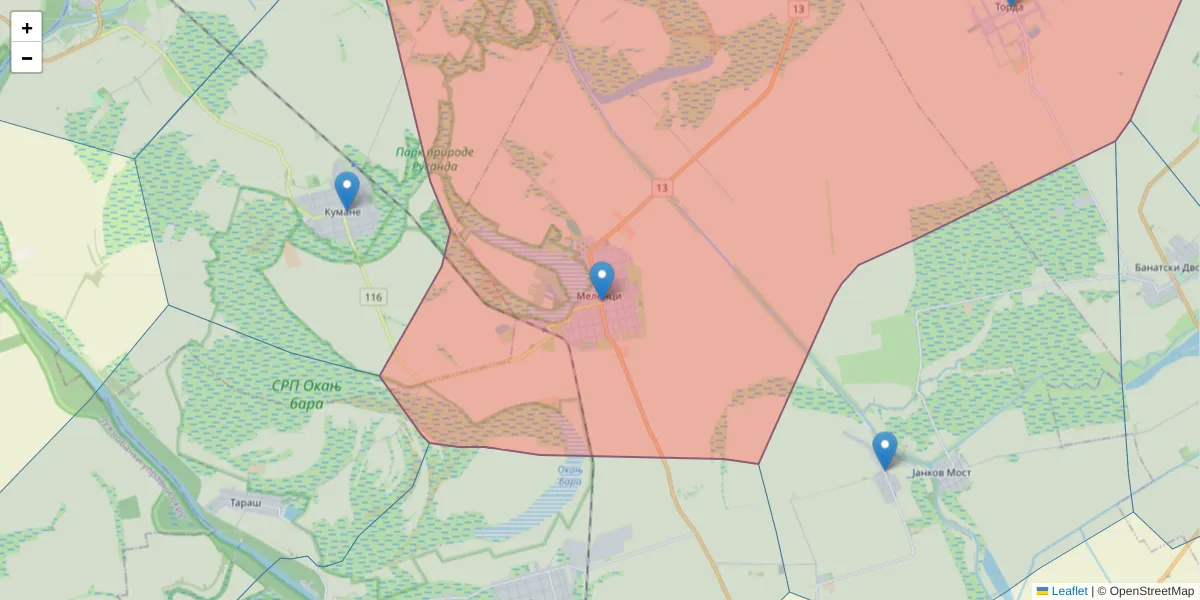 Mapa poštanskog broja  i okolnih poštanskih brojeva u Srbiji