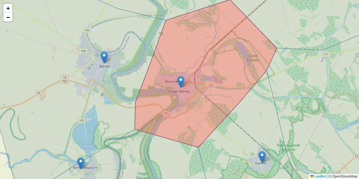 Mapa poštanskog broja  i okolnih poštanskih brojeva u Srbiji