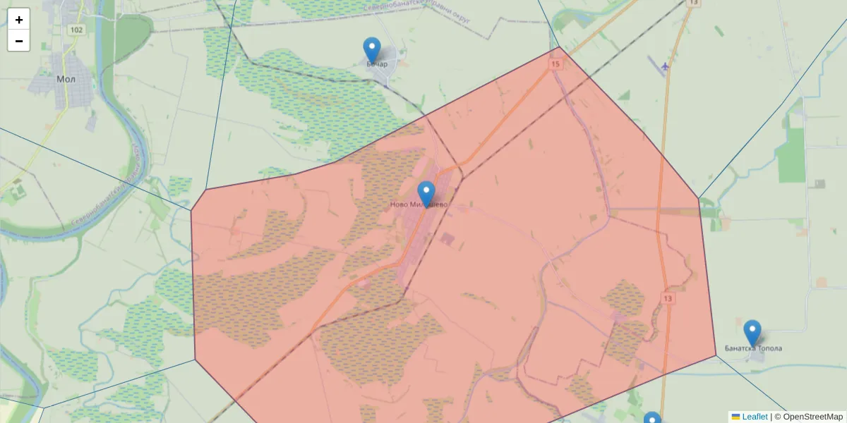 Mapa poštanskog broja  i okolnih poštanskih brojeva u Srbiji