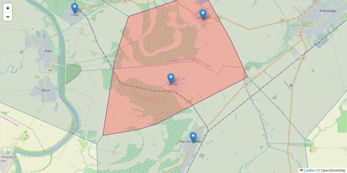 Mapa poštanskog broja  i okolnih poštanskih brojeva u Srbiji