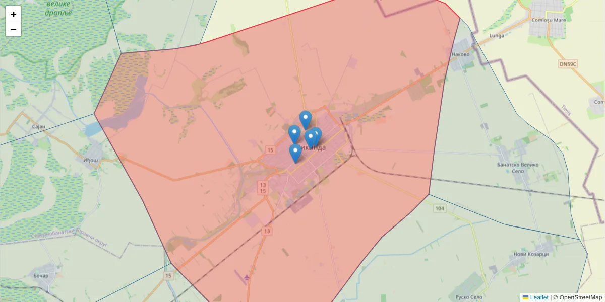 Mapa poštanskog broja  i okolnih poštanskih brojeva u Srbiji
