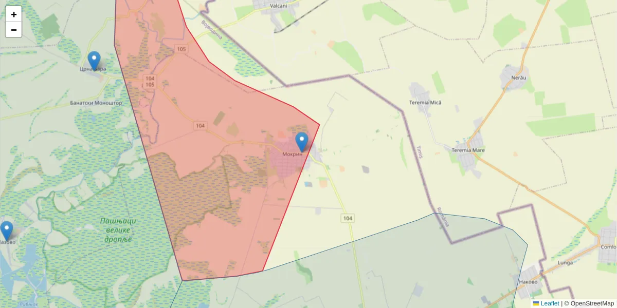 Mapa poštanskog broja  i okolnih poštanskih brojeva u Srbiji