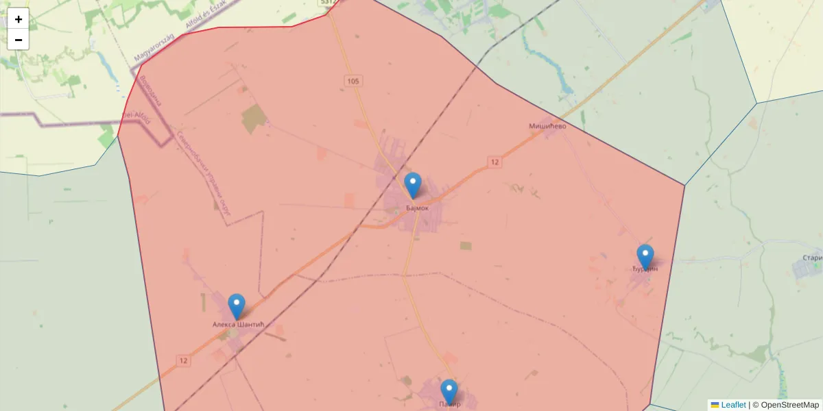 Mapa poštanskog broja  i okolnih poštanskih brojeva u Srbiji