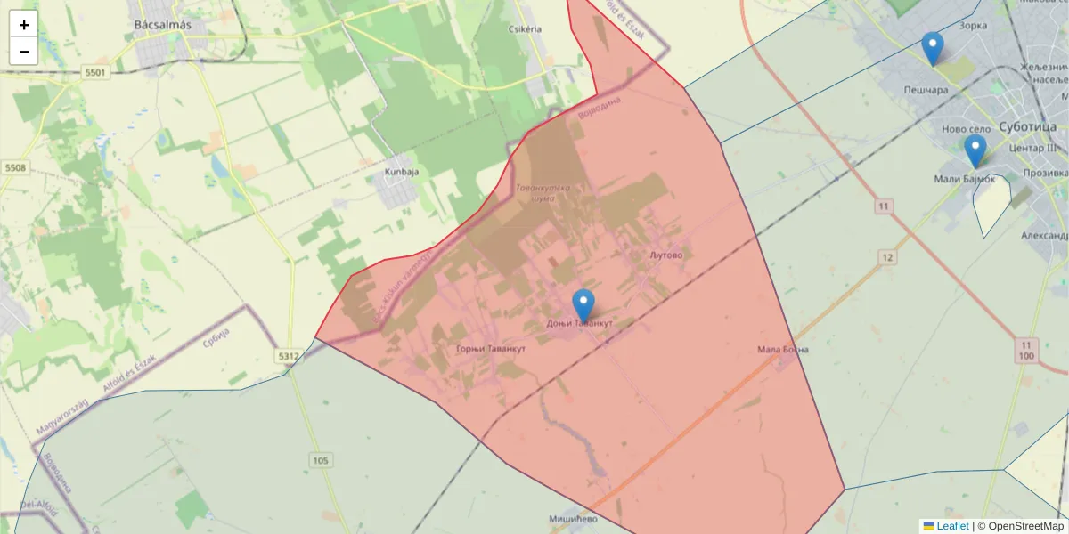 Mapa poštanskog broja  i okolnih poštanskih brojeva u Srbiji