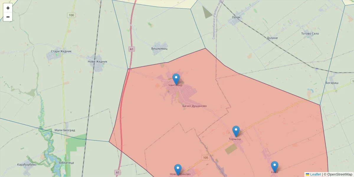 Mapa poštanskog broja  i okolnih poštanskih brojeva u Srbiji