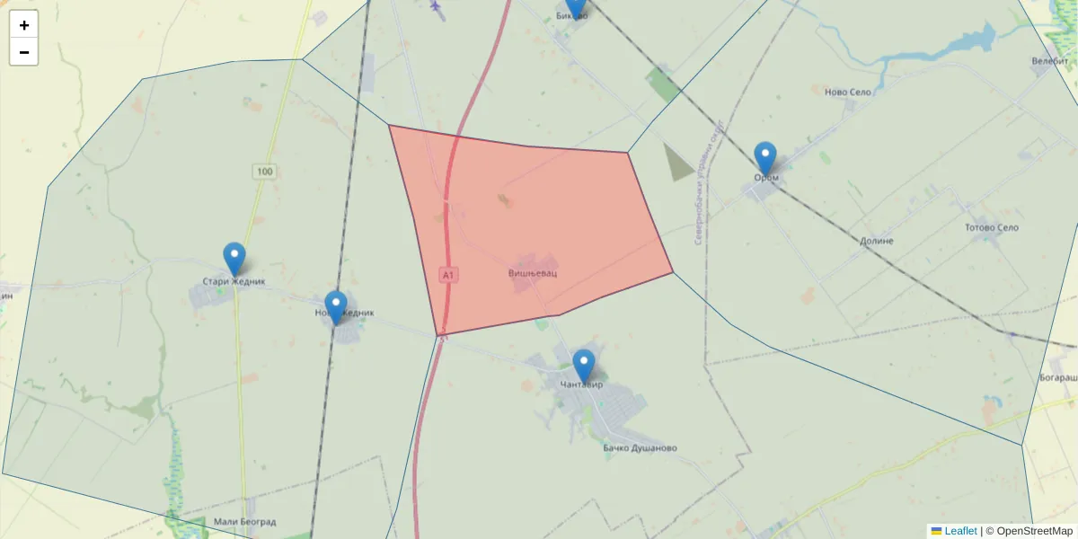 Mapa poštanskog broja  i okolnih poštanskih brojeva u Srbiji