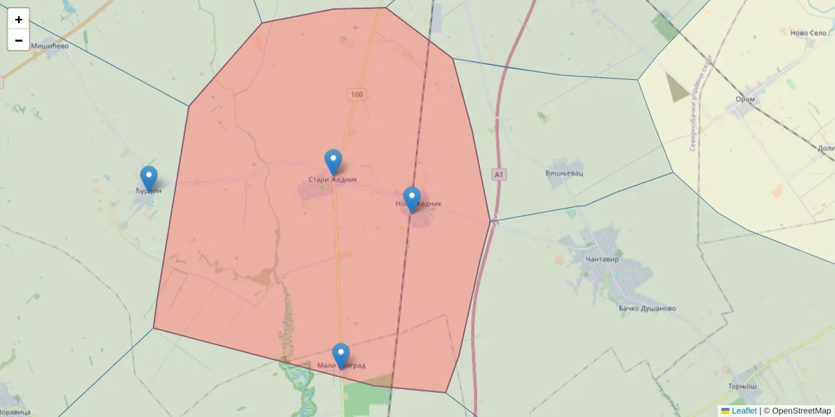 Mapa poštanskog broja  i okolnih poštanskih brojeva u Srbiji