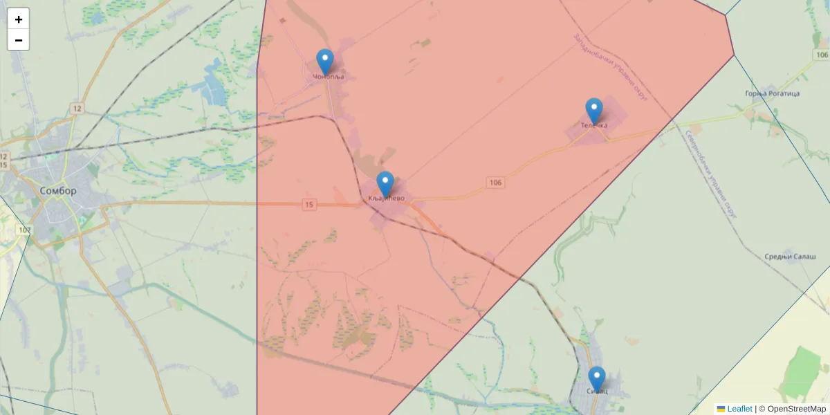 Mapa poštanskog broja  i okolnih poštanskih brojeva u Srbiji