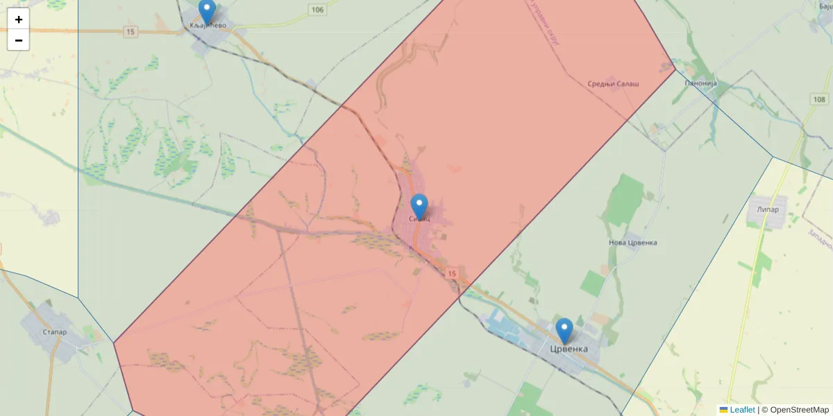 Mapa poštanskog broja  i okolnih poštanskih brojeva u Srbiji