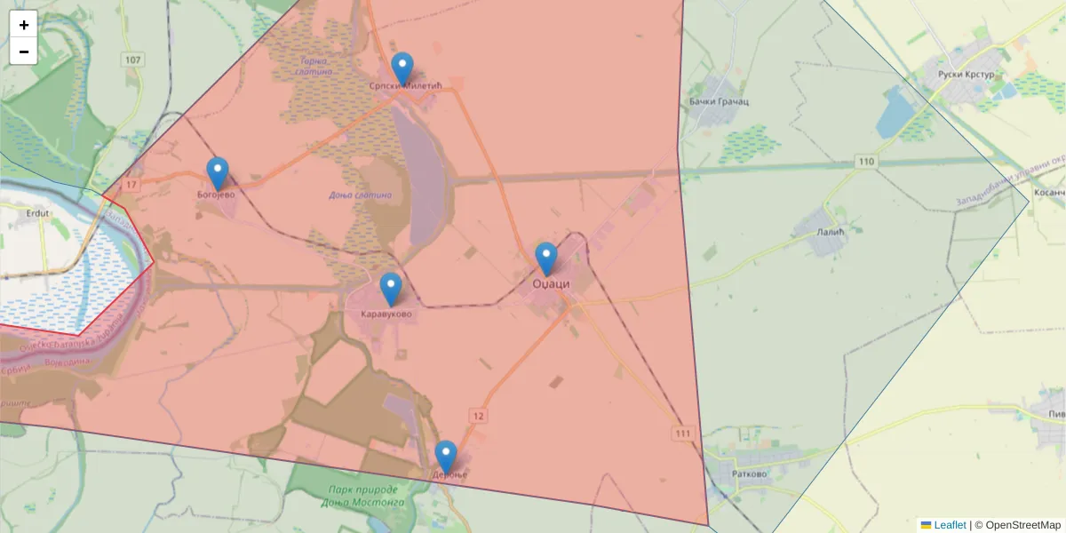 Mapa poštanskog broja  i okolnih poštanskih brojeva u Srbiji