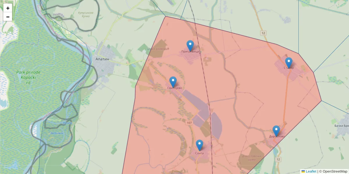 Mapa poštanskog broja  i okolnih poštanskih brojeva u Srbiji
