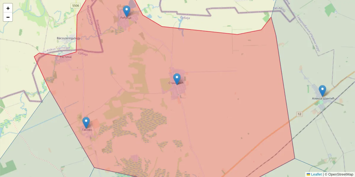 Mapa poštanskog broja  i okolnih poštanskih brojeva u Srbiji