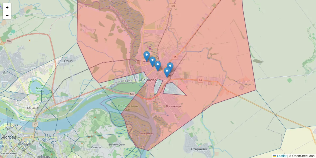 Mapa poštanskog broja  i okolnih poštanskih brojeva u Srbiji