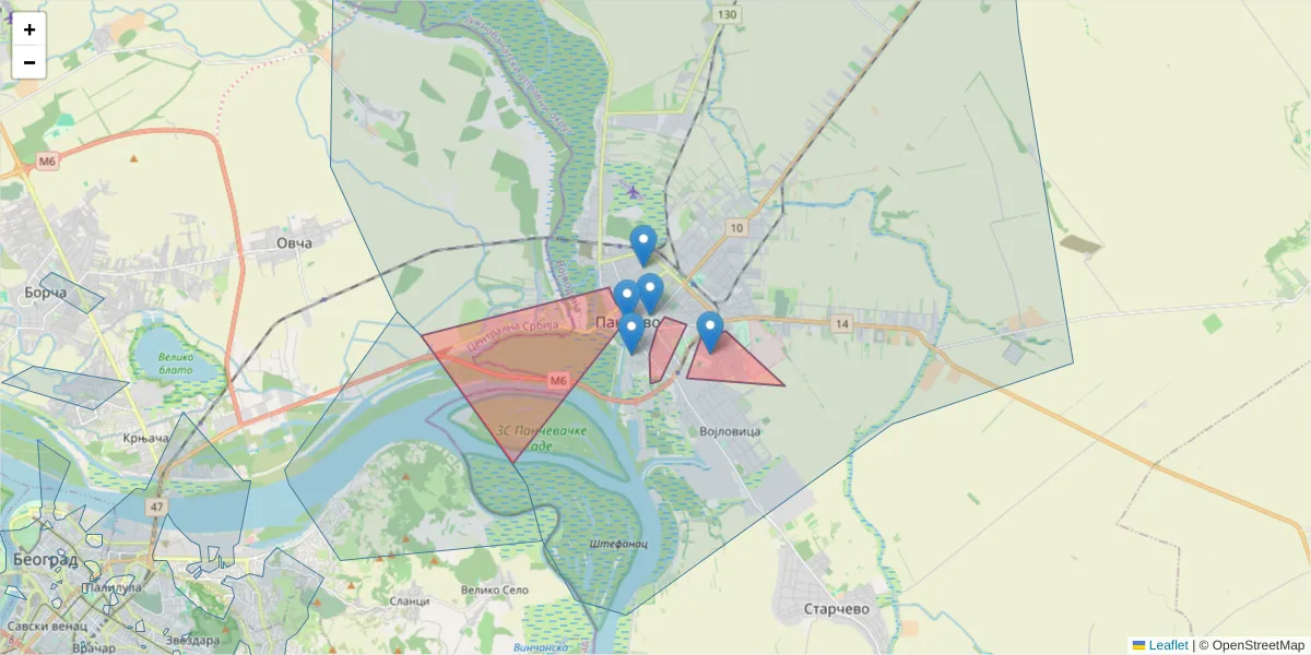 Mapa poštanskog broja  i okolnih poštanskih brojeva u Srbiji