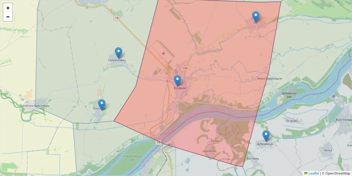 Mapa poštanskog broja  i okolnih poštanskih brojeva u Srbiji