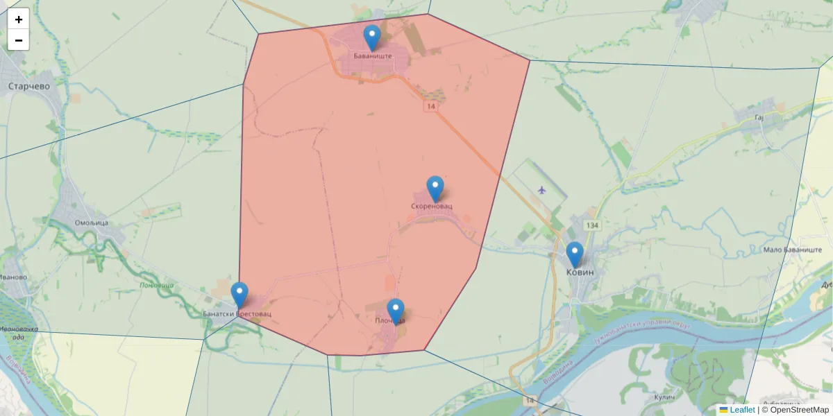 Mapa poštanskog broja  i okolnih poštanskih brojeva u Srbiji