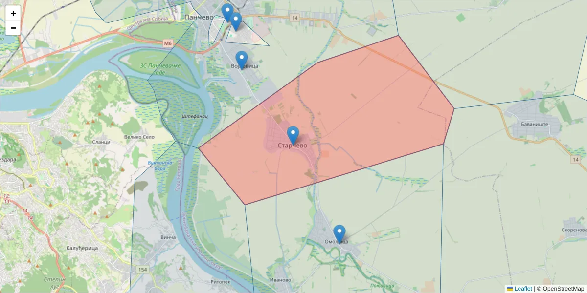 Mapa poštanskog broja  i okolnih poštanskih brojeva u Srbiji