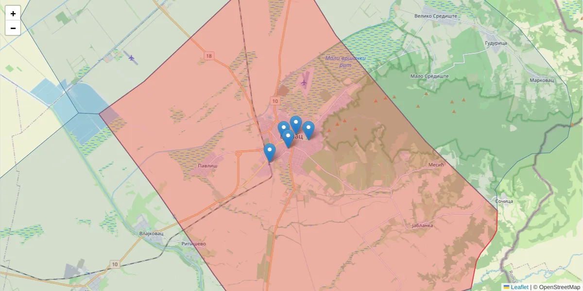 Mapa poštanskog broja  i okolnih poštanskih brojeva u Srbiji