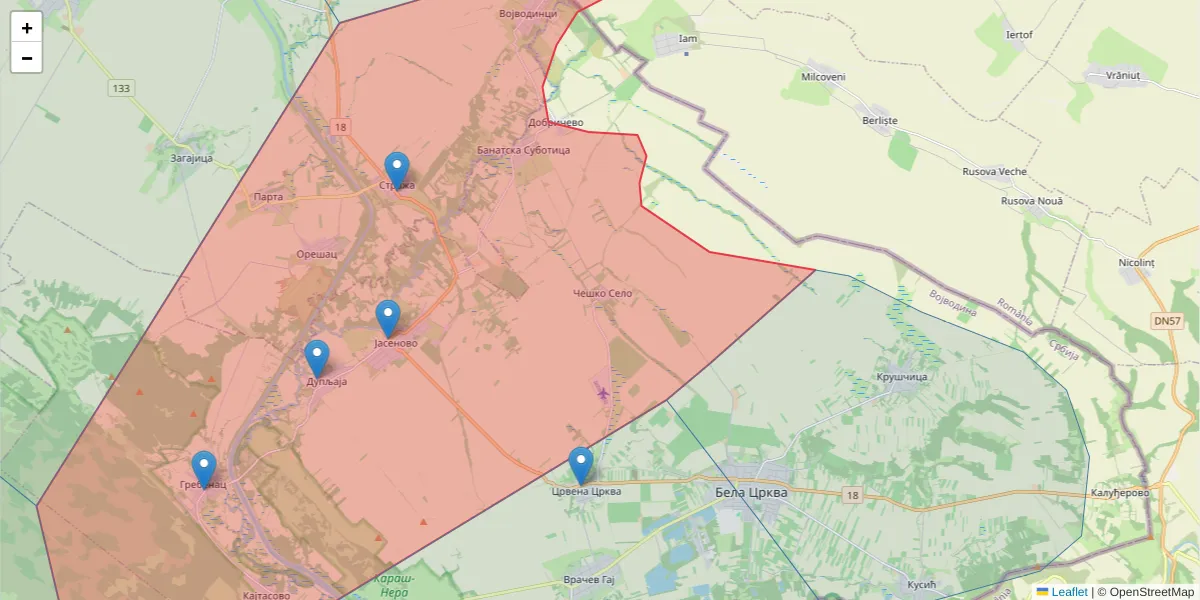 Mapa poštanskog broja  i okolnih poštanskih brojeva u Srbiji