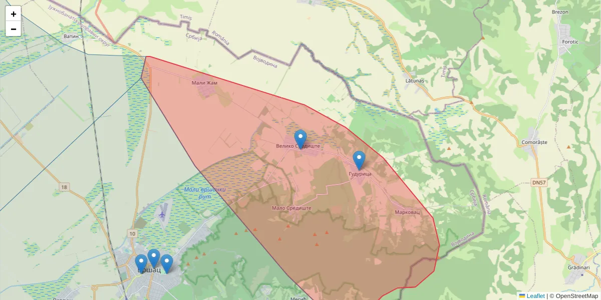 Mapa poštanskog broja  i okolnih poštanskih brojeva u Srbiji