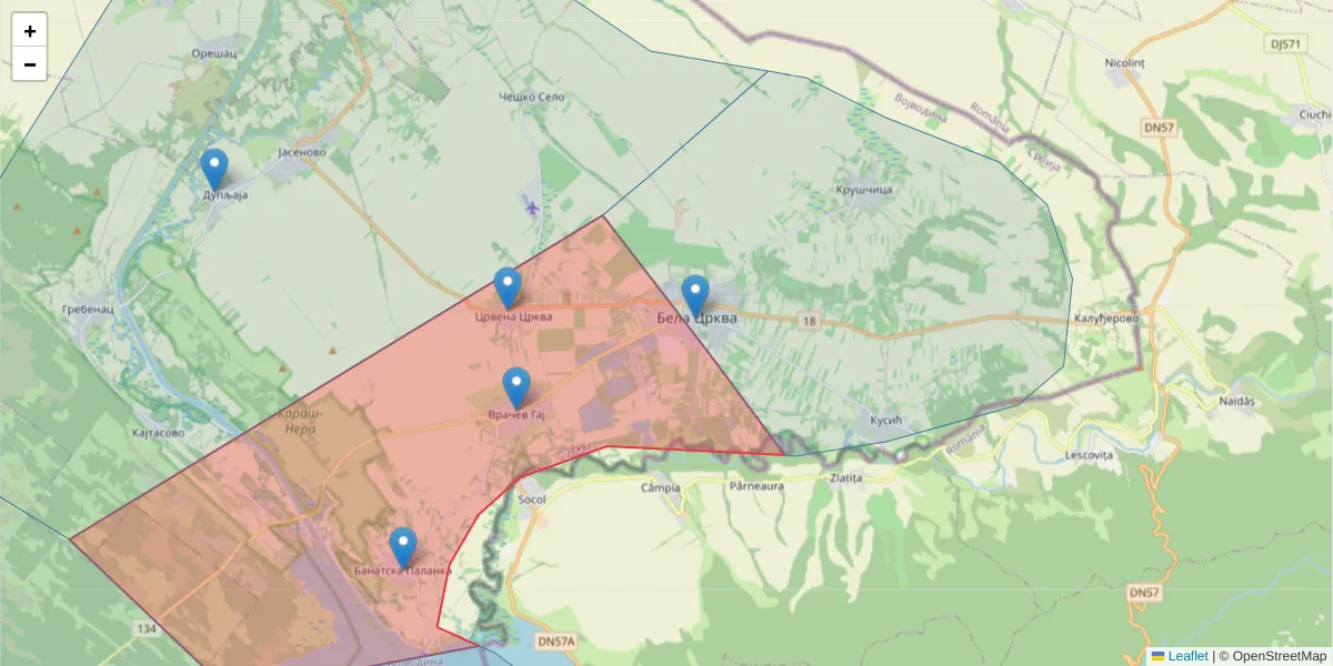 Mapa poštanskog broja  i okolnih poštanskih brojeva u Srbiji