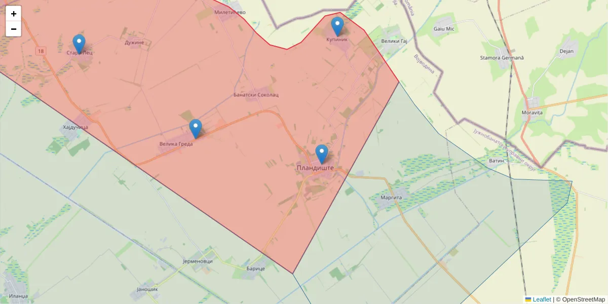 Mapa poštanskog broja  i okolnih poštanskih brojeva u Srbiji
