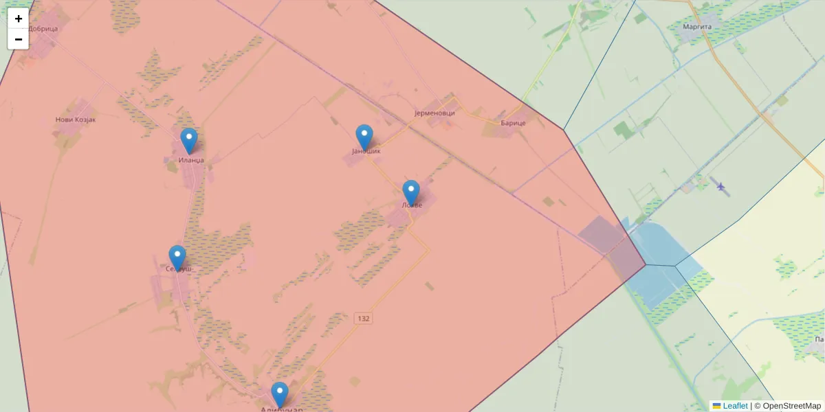 Mapa poštanskog broja  i okolnih poštanskih brojeva u Srbiji