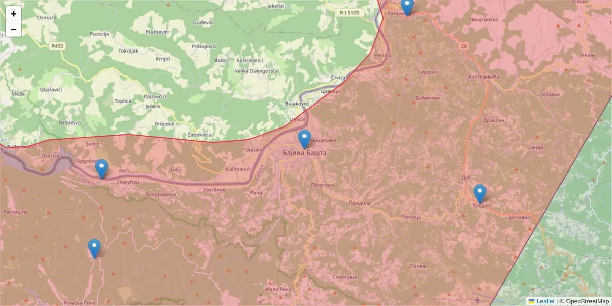 Mapa poštanskog broja  i okolnih poštanskih brojeva u Srbiji