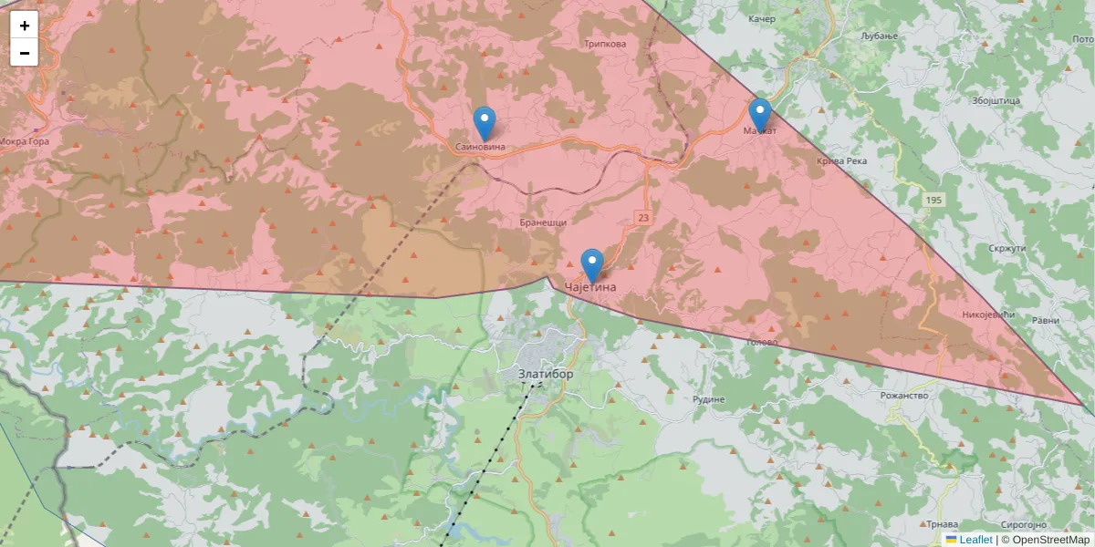 Mapa poštanskog broja  i okolnih poštanskih brojeva u Srbiji
