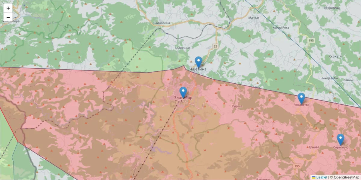 Mapa poštanskog broja  i okolnih poštanskih brojeva u Srbiji