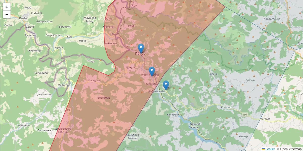 Mapa poštanskog broja  i okolnih poštanskih brojeva u Srbiji
