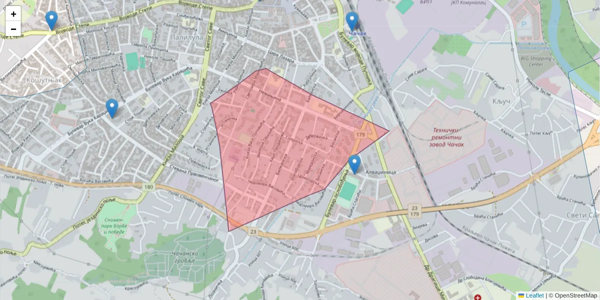 Mapa poštanskog broja  i okolnih poštanskih brojeva u Srbiji