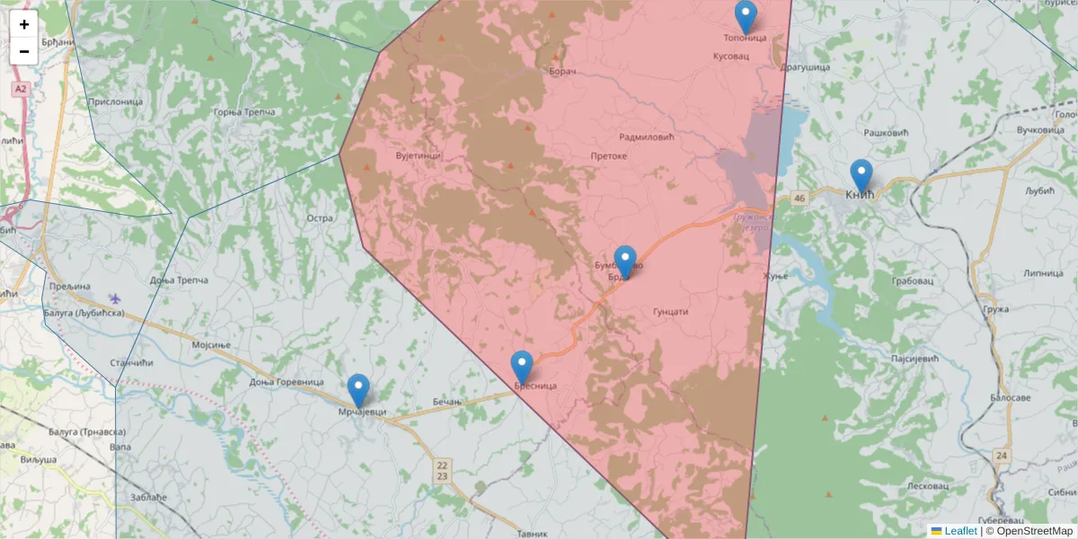 Mapa poštanskog broja  i okolnih poštanskih brojeva u Srbiji