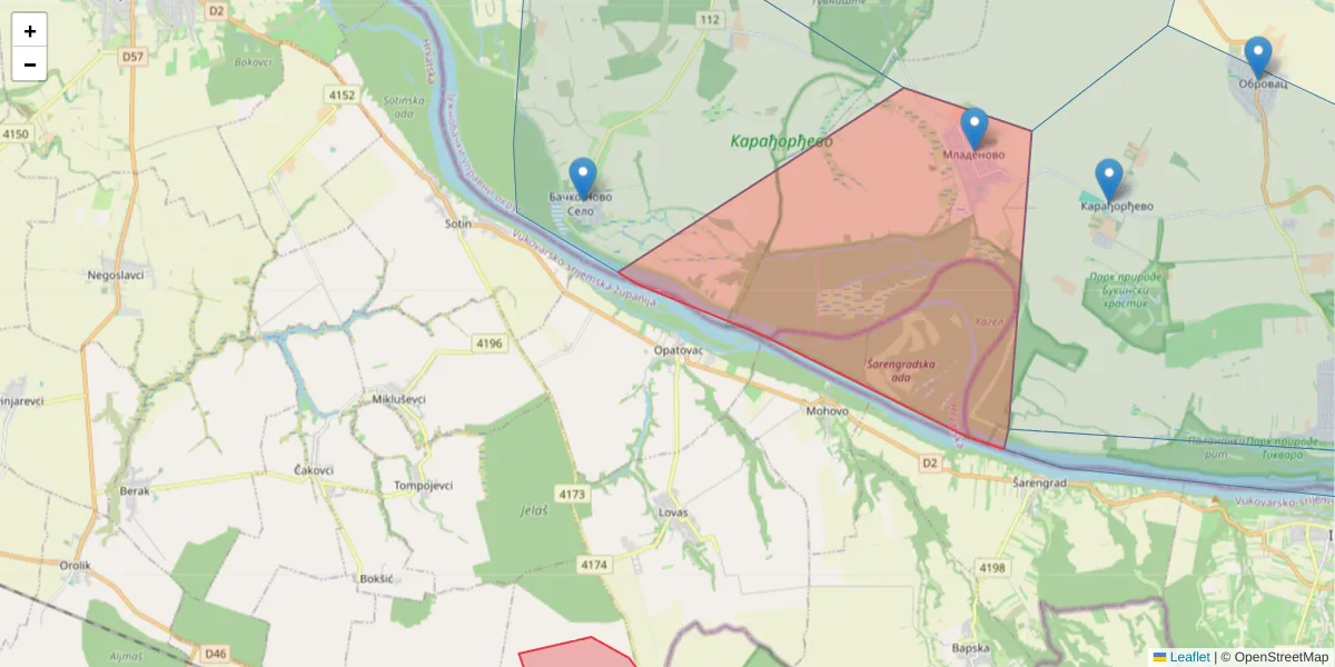 Mapa poštanskog broja  i okolnih poštanskih brojeva u Srbiji