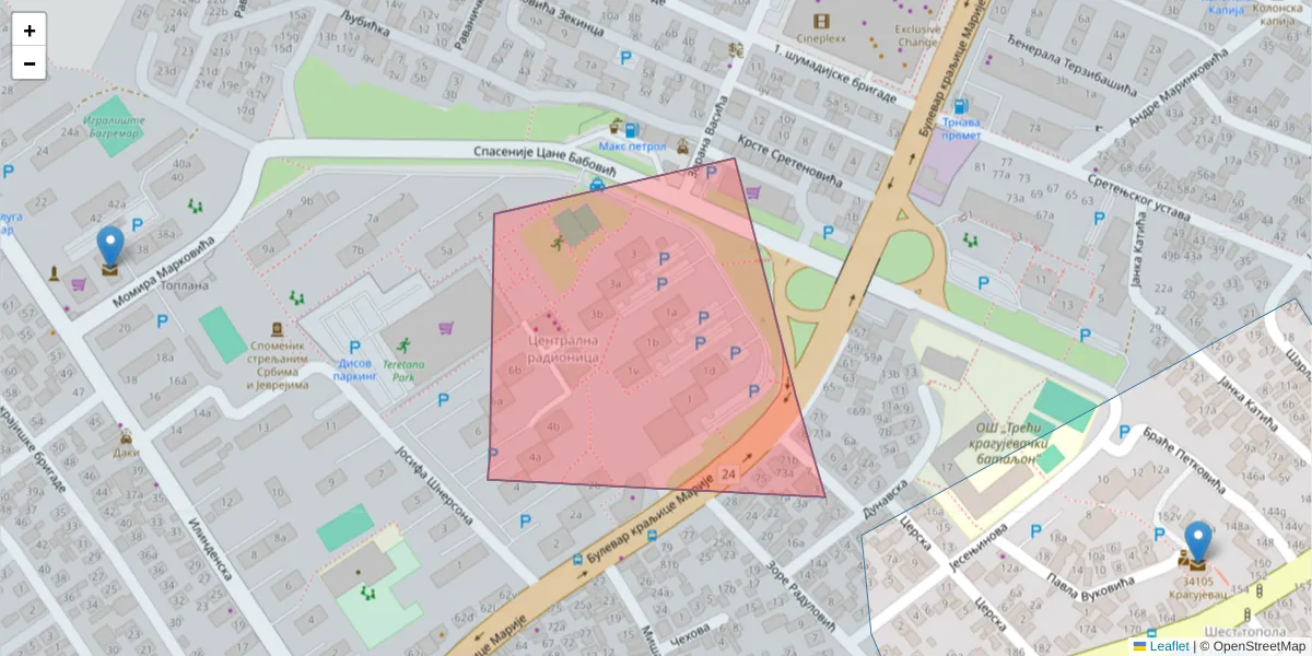 Mapa poštanskog broja  i okolnih poštanskih brojeva u Srbiji