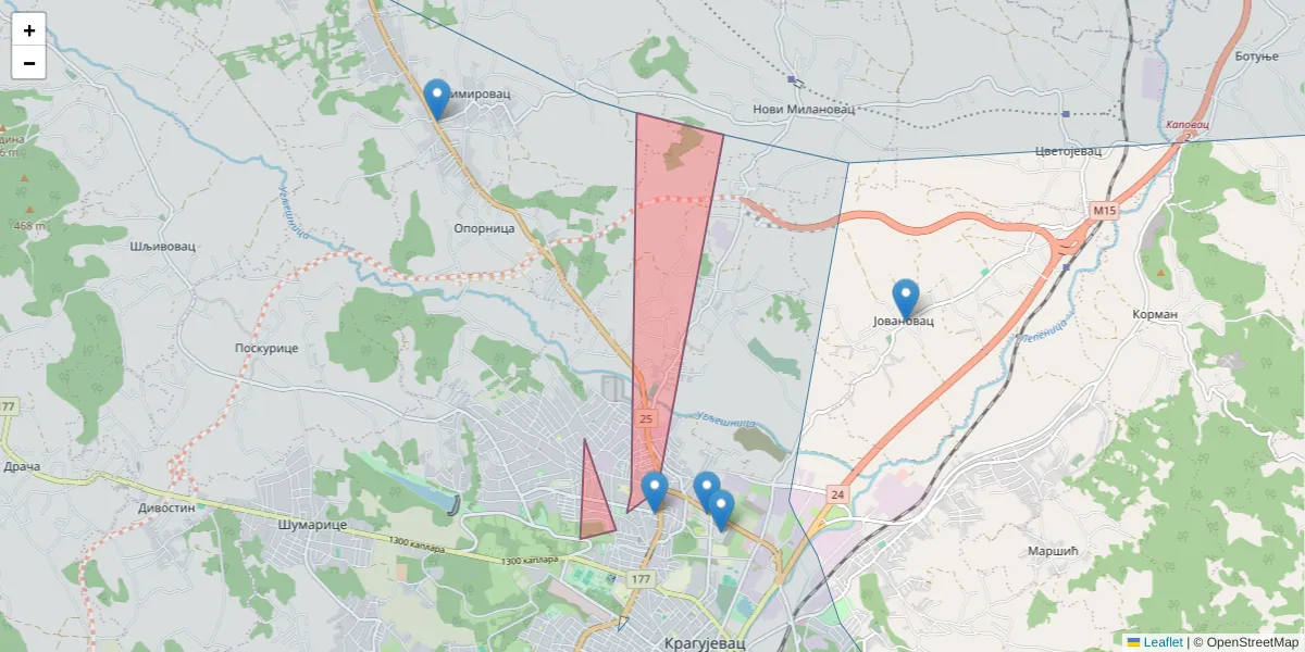 Mapa poštanskog broja  i okolnih poštanskih brojeva u Srbiji