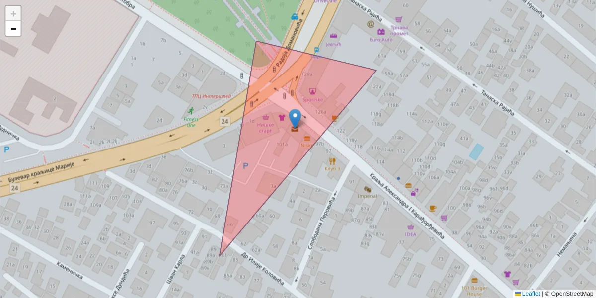 Mapa poštanskog broja  i okolnih poštanskih brojeva u Srbiji