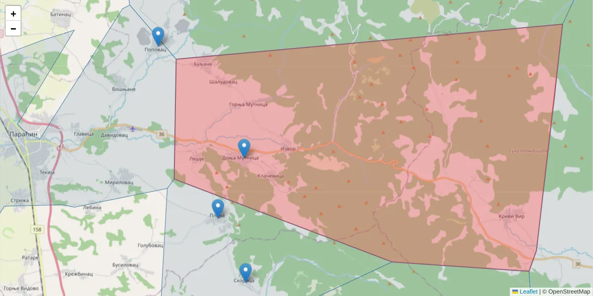 Mapa poštanskog broja  i okolnih poštanskih brojeva u Srbiji