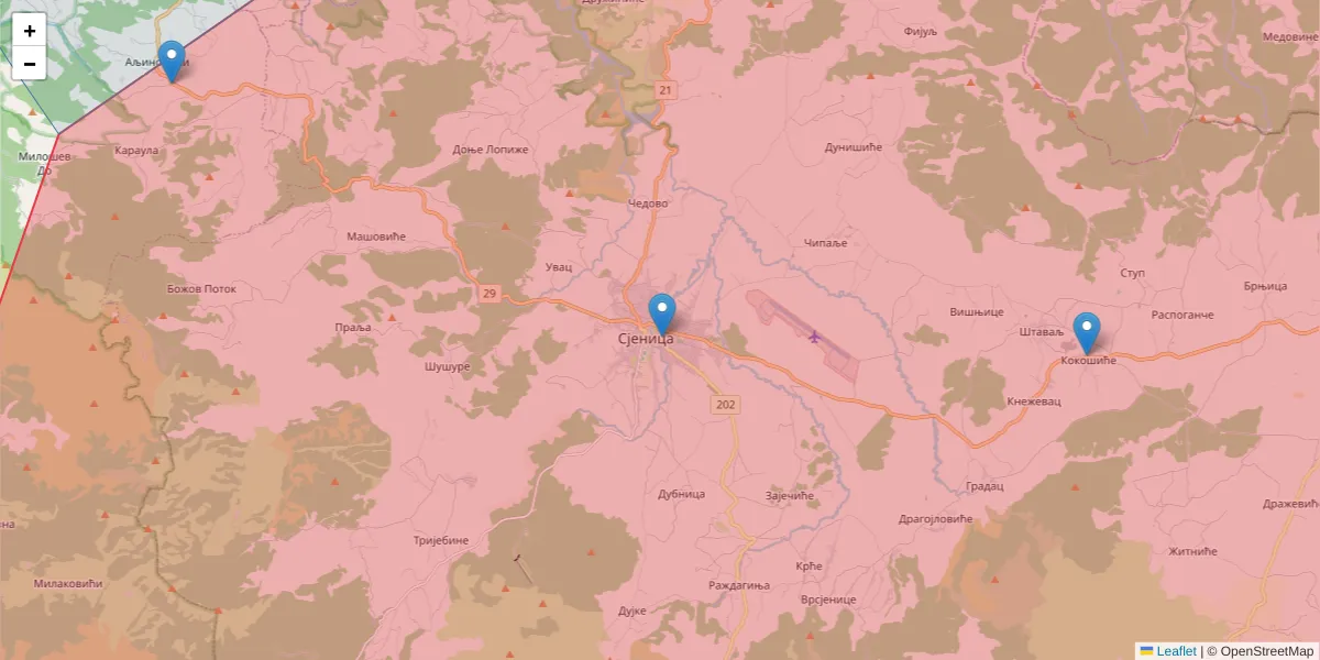 Mapa poštanskog broja  i okolnih poštanskih brojeva u Srbiji