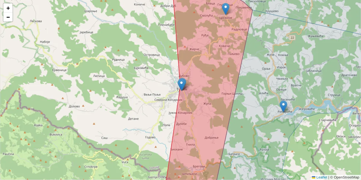 Mapa poštanskog broja  i okolnih poštanskih brojeva u Srbiji