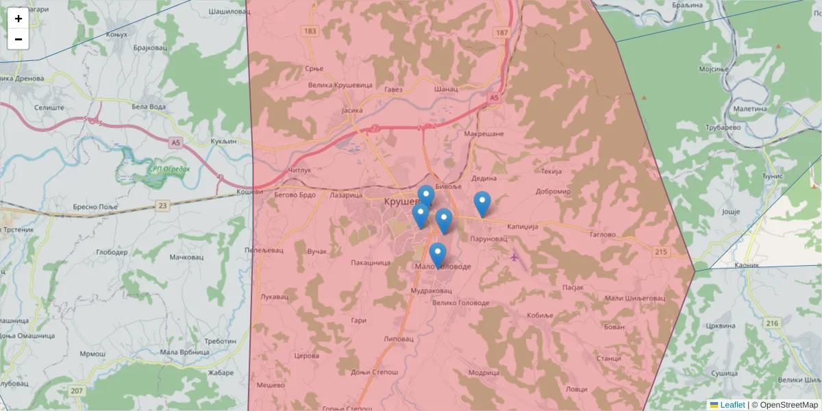 Mapa poštanskog broja  i okolnih poštanskih brojeva u Srbiji