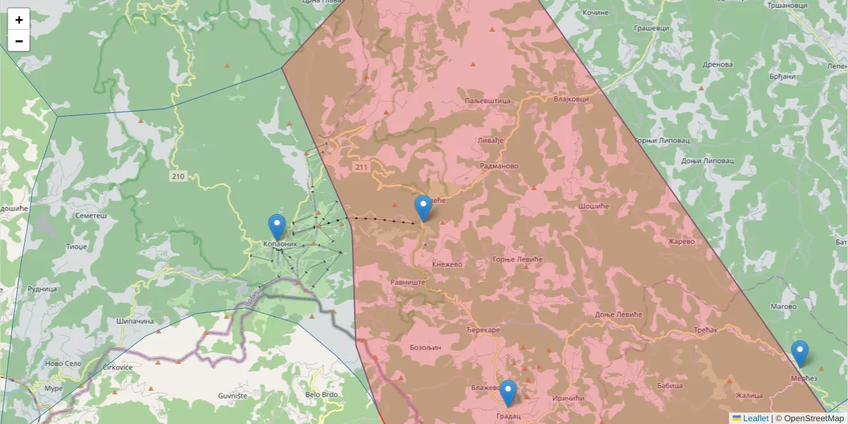 Mapa poštanskog broja  i okolnih poštanskih brojeva u Srbiji